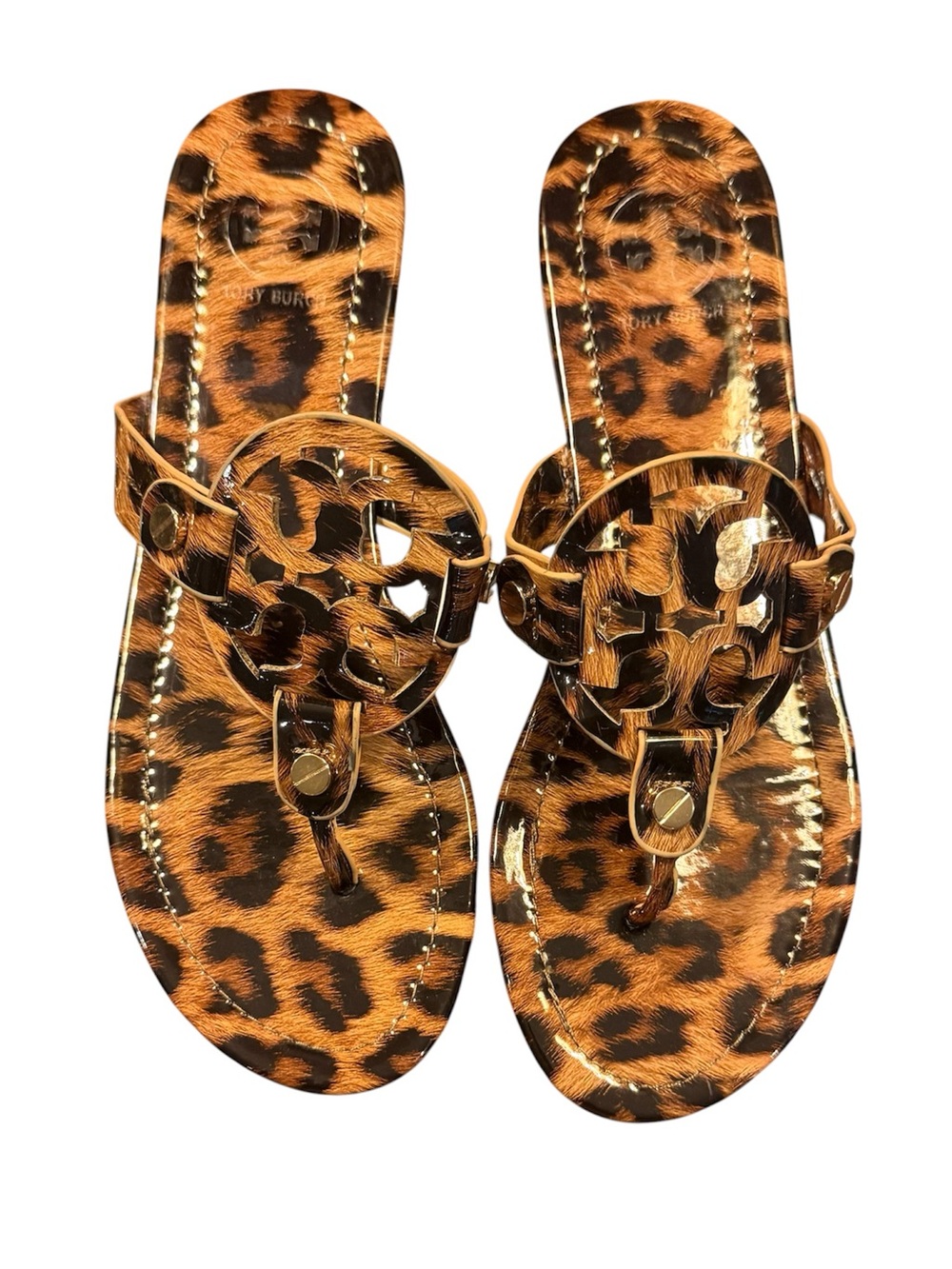 NWOT Tory Burch Leopard-Print Miller Patent Leather Thong Sandals Size 40/10
